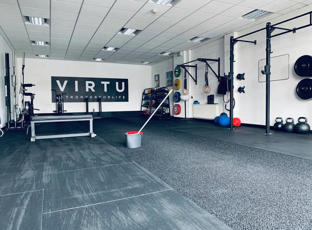 Mopped over rubber gym flooring in a Gym