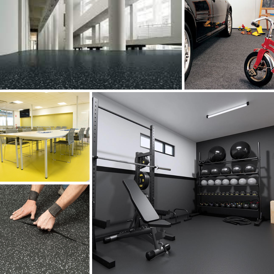 Rubber Matting in a Garage, Gym, School and Medical Centre