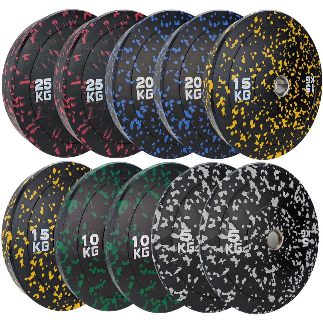 Bumper Plates Flecked Colour - 5kg - 25kg Pairs weight plates Sprung Gym Flooring   